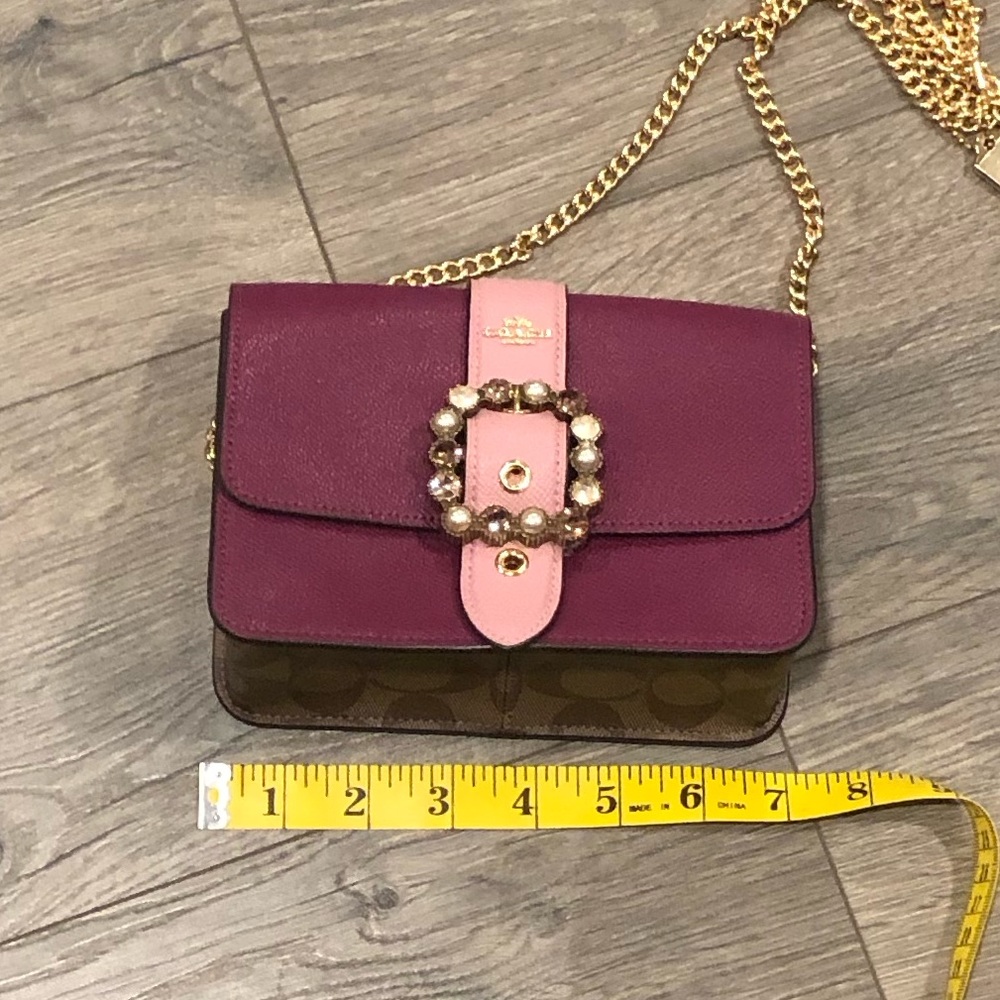 Coach Bowery Pink and Purple Crossbody Bag with Jeweled Buckle and Gold Accents - Picture 9 of 12